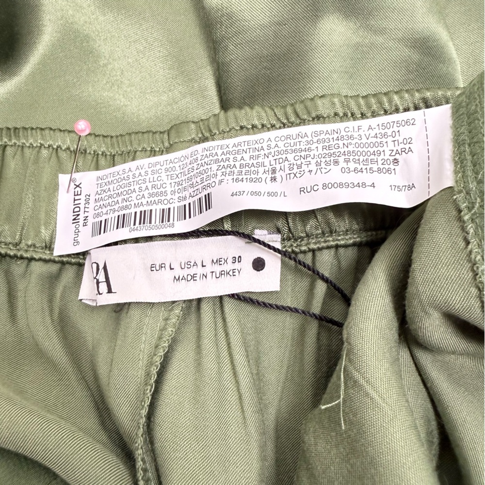 ZARA Olive Green Satin 2-Piece Set/Oversized Top XS/Pants L NWOT - Picture 10 of 11